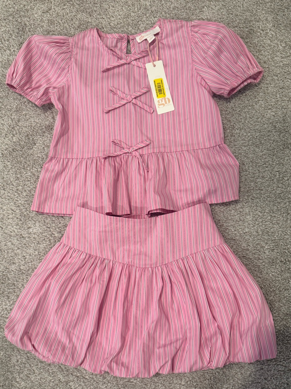 GB girls Pink Striped Two-Piece Peplum Top & Skirt Set